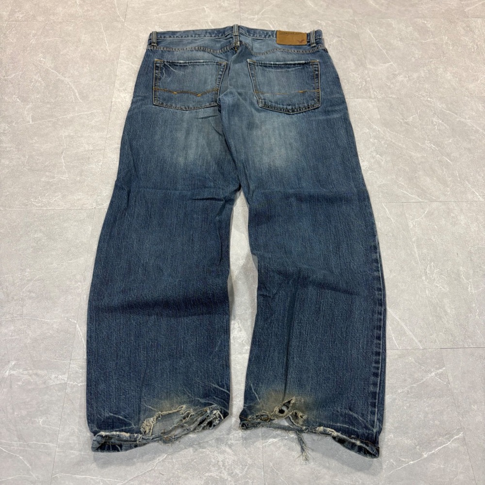 American Eagle Low Loose Mens Jeans 33x30 Distressed Blue Wide Leg Baggy 4698